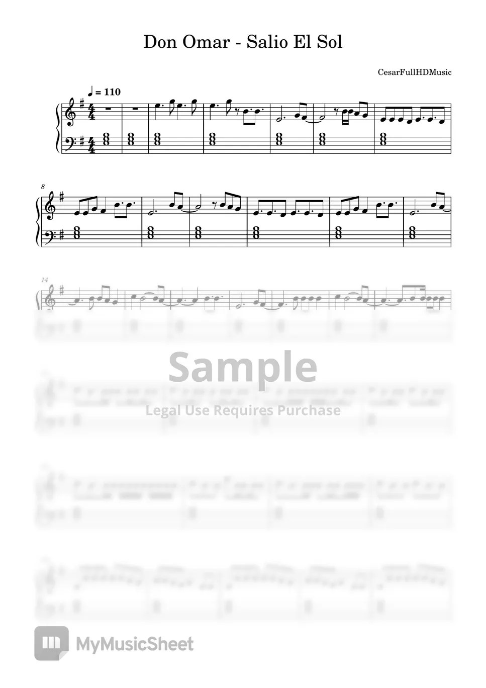 Don Omar Salio El Sol Sheet