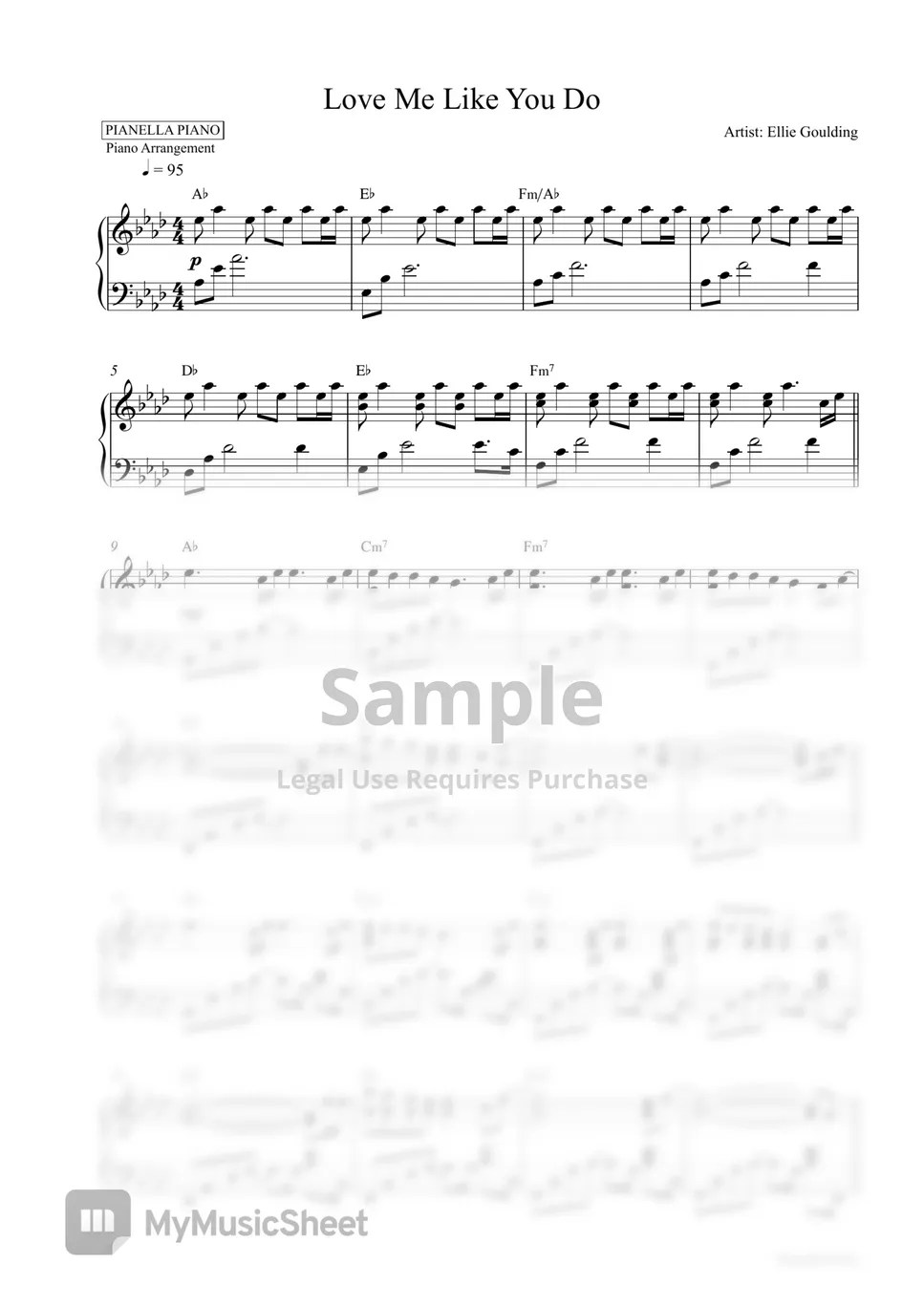 Ellie Goulding Love Me Like You Do (Piano Sheet) Partition musicale