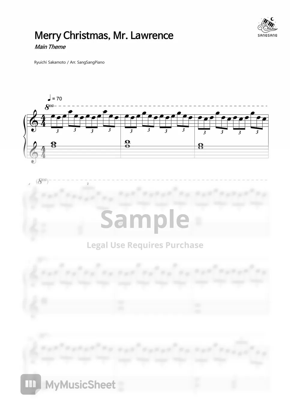 류이치 사카모토 Merry Christmas Mr. Lawrence (쉬운 악보) Sheets by 상상피아노