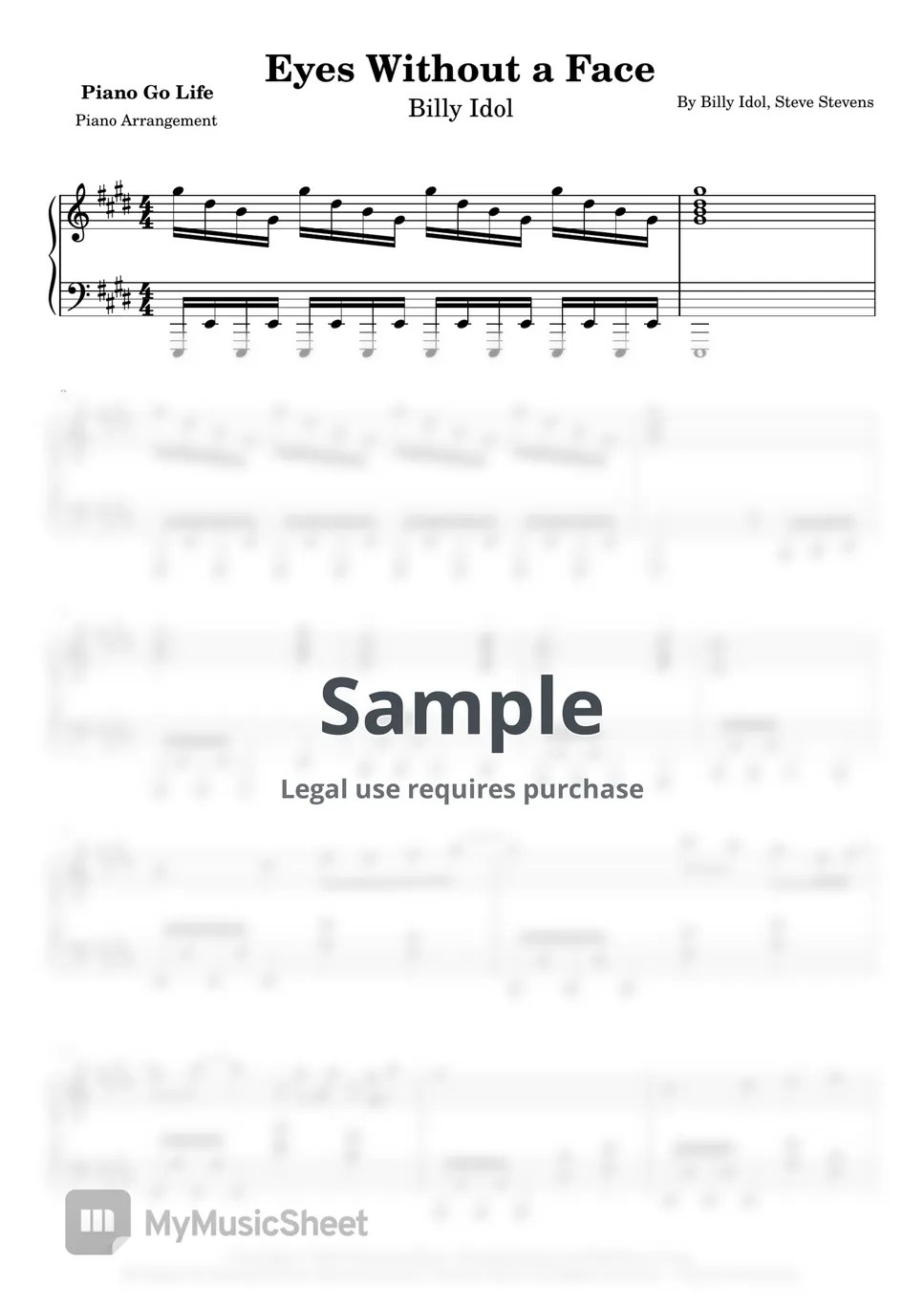 Billy Idol Eyes Without a Face 악보 by Piano Go Life