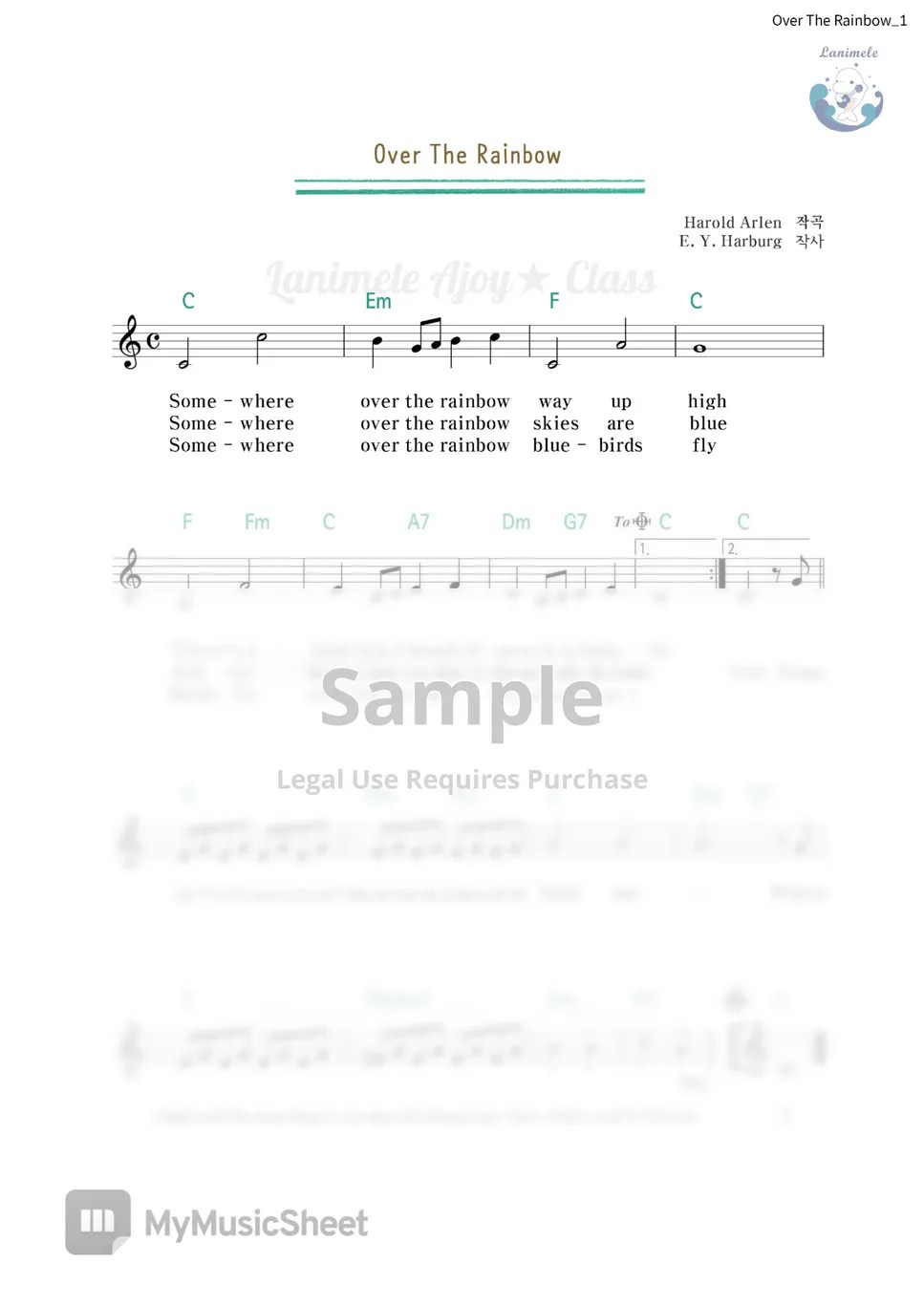 Harold Arlen Over The Rainbow (Ukulele) 악보 by Ajoy★