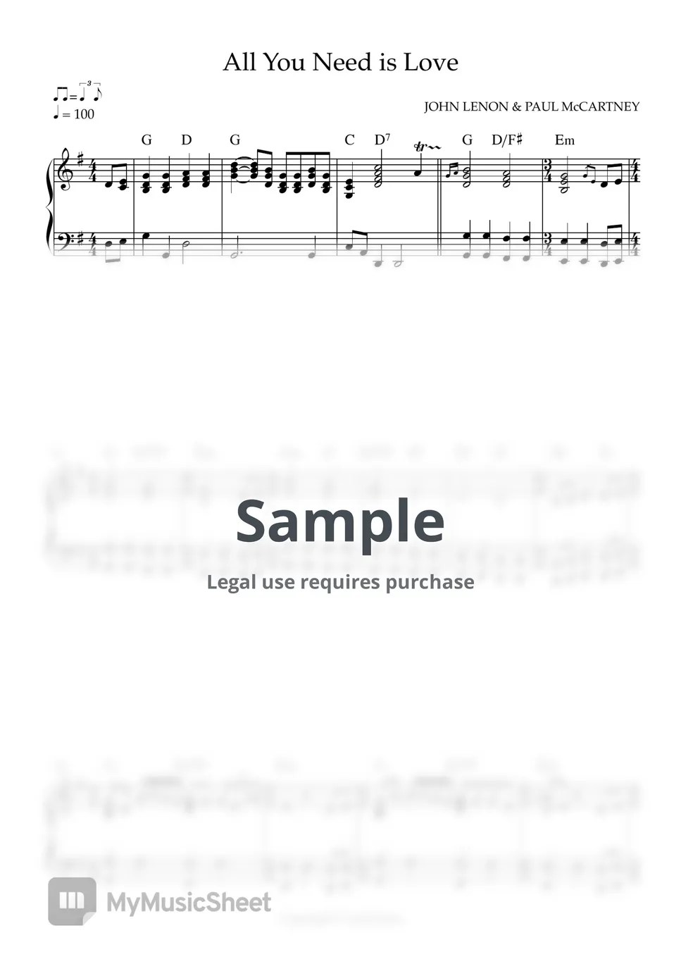 The Beatles All You Need Is Love (Christmas Song/Pop/Solo Piano