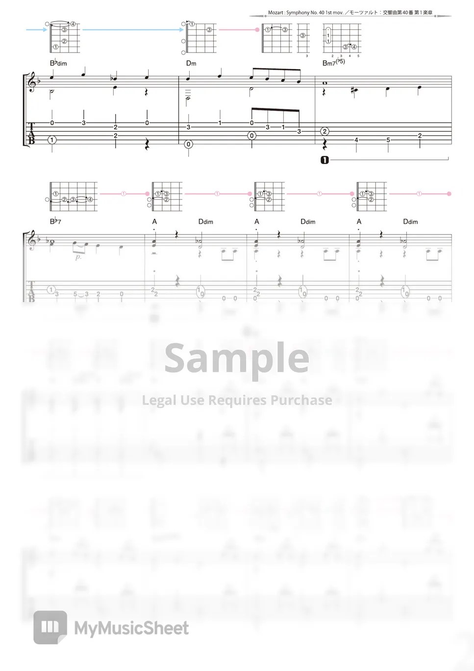 Mozart Symphony No.40 1st mov. (Solo Guitar) Tab + 1staff by Daisuke
