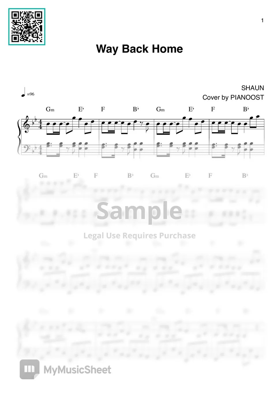 Way Back Home SHAUN Piano cover 악보