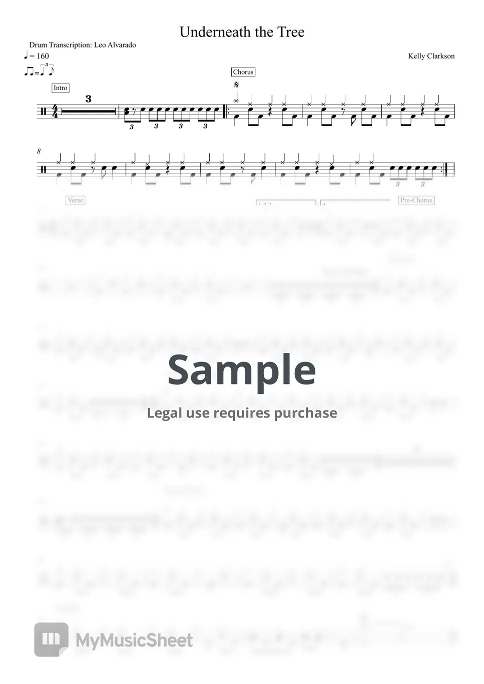 Underneath the Tree Sheets by Drum Transcription Leo Alvarado