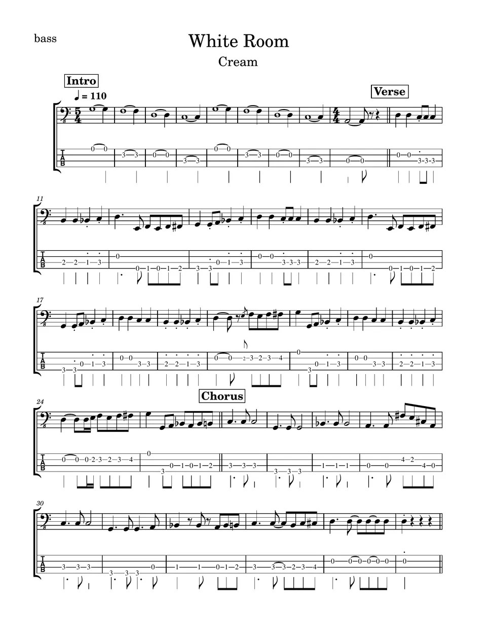 Cream White Room (Studio Version) Tab + 1staff by SamboatMusic