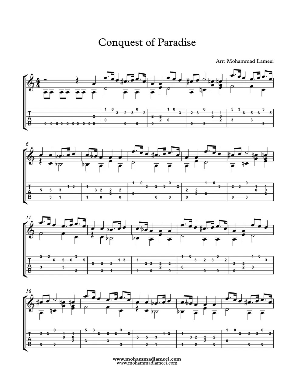 Vangelis Conquest of Paradise Sheets by Mohammad Lameei