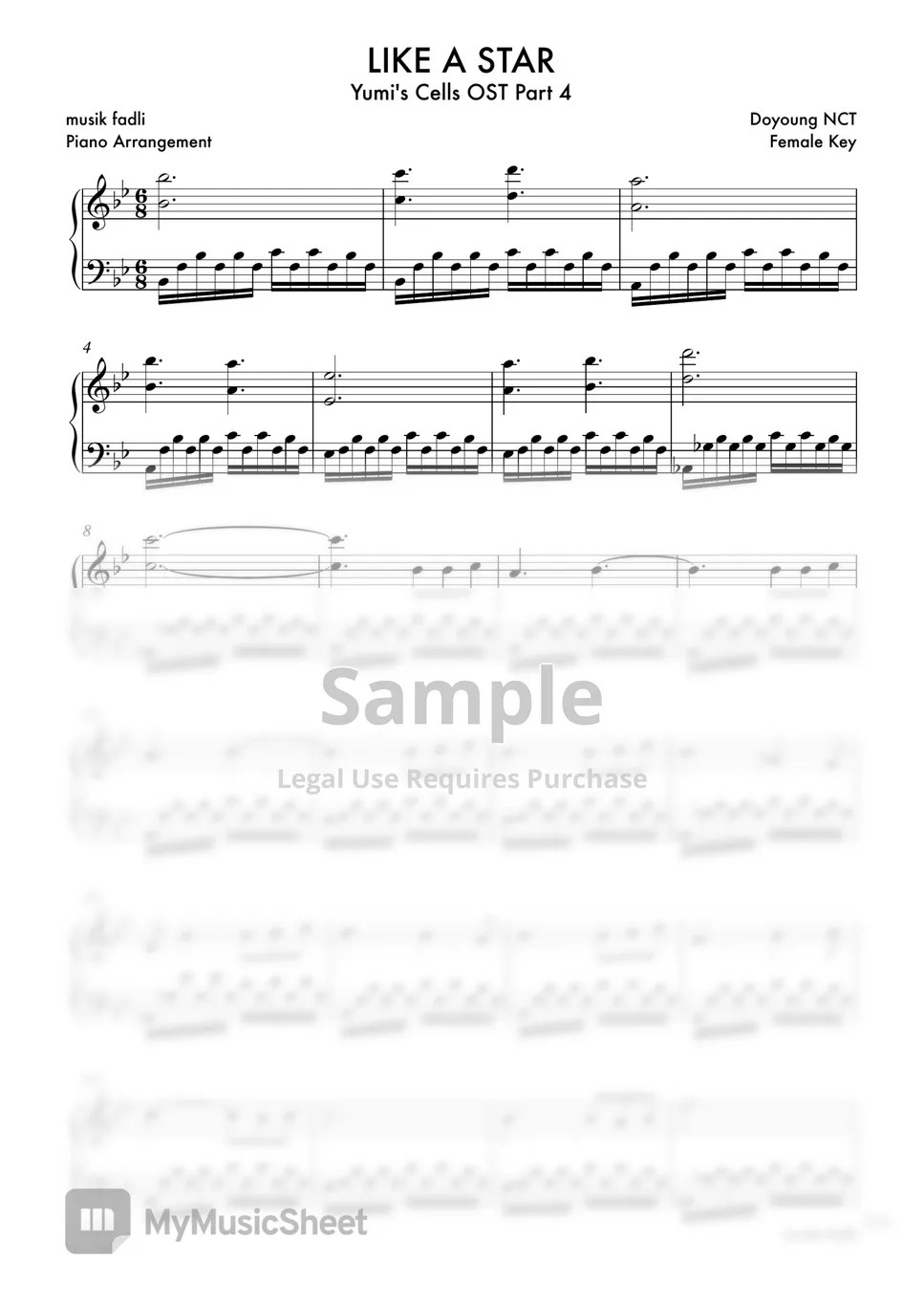 DOYOUNG Like a Star (Female Key) Sheets by musik fadli