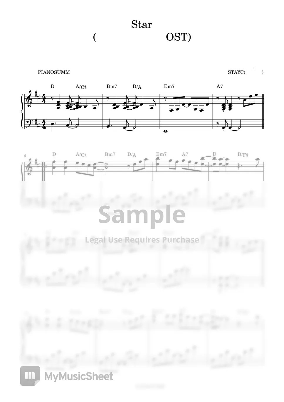 STAYC(스테이씨) Star (Our Blues OST) 악보 by PIANOSUMM