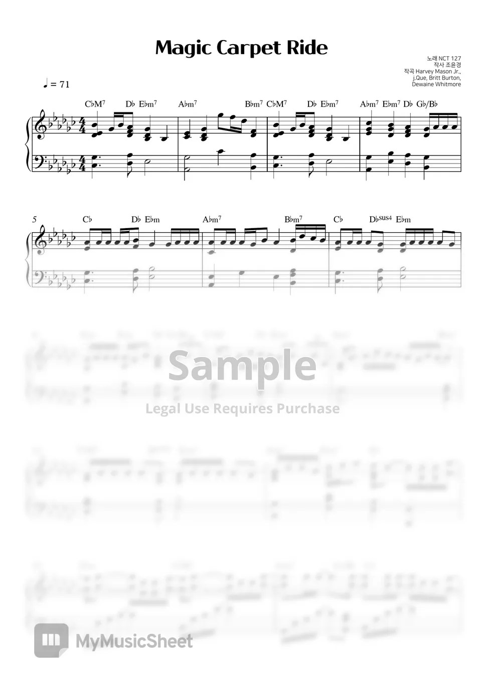 NCT 127 (엔시티 127) Magic Carpet Ride (Easy Key Include) 악보 by SweetPiano