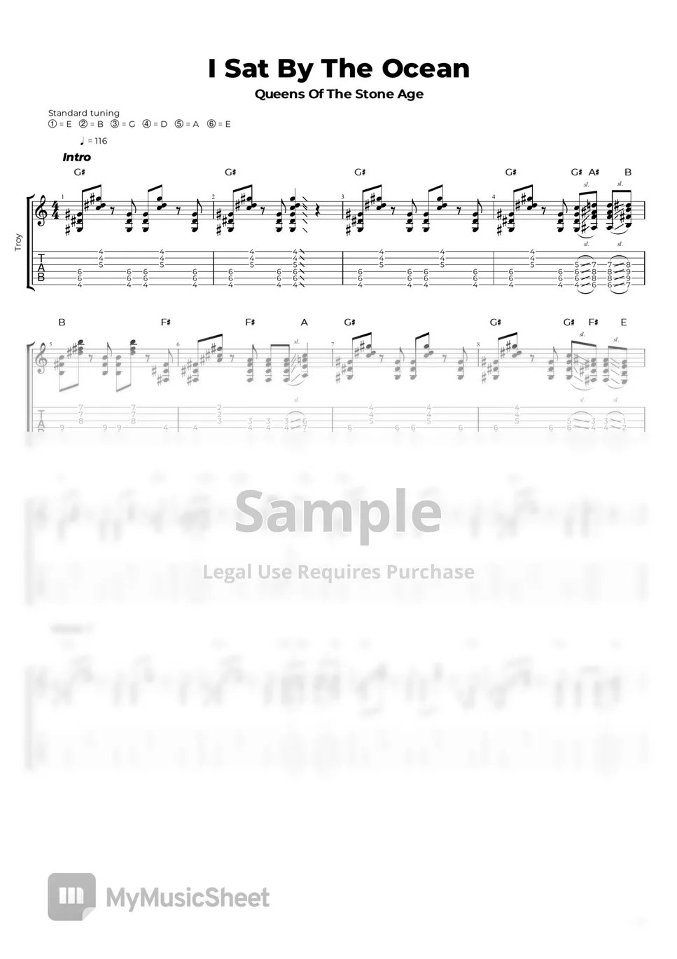 Queens Of The Stone Age I Sat By The Ocean Sheets by Nikola Gugoski