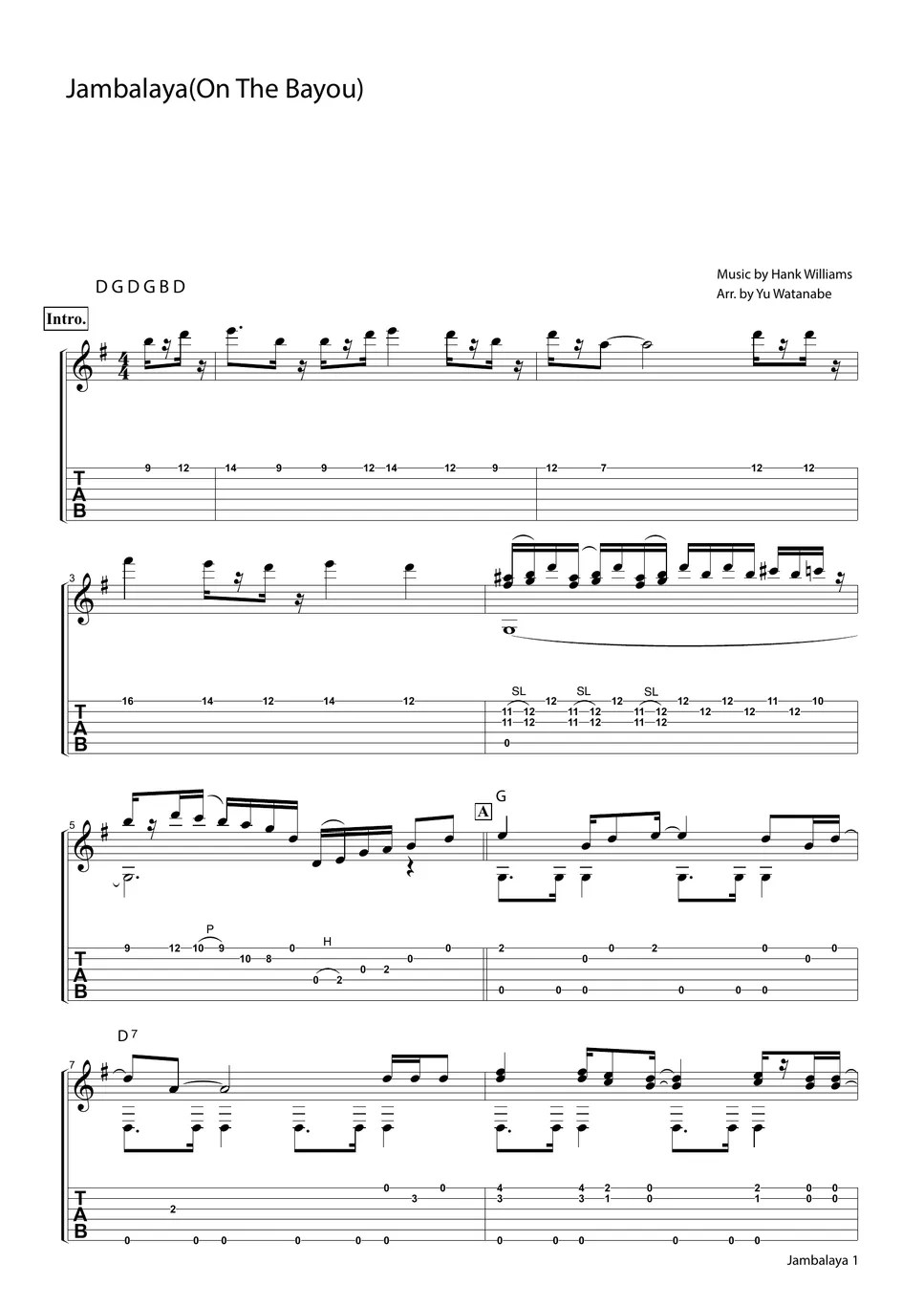 Carpenters Jambalaya(On The Bayou) ジャンバラヤ タブ by Yu Watanabe/わたなべゆう