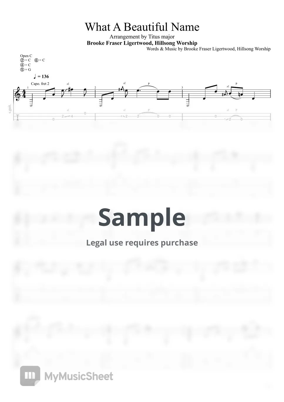 Hillsong Worship What A Beautiful Name Tab + 1staff by Titus Major