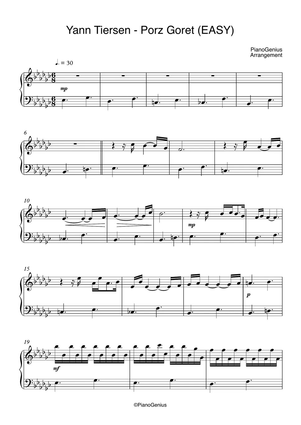 Yann Tiersen Porz Goret (EASY) Sheet by PianoGenius