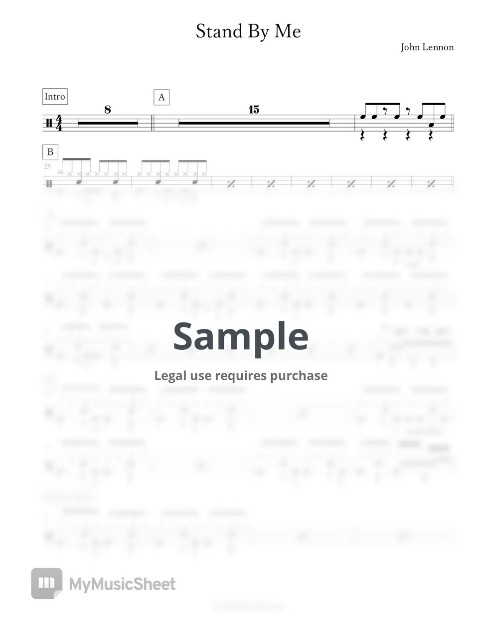 John Lennon Stand By Me Sheets by Arkadia Drums
