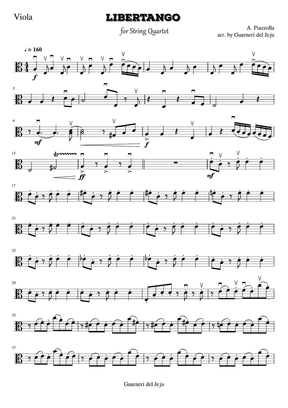 A. Piazzolla Libertango for String Quartet Sheets by Guarneri del Jeju