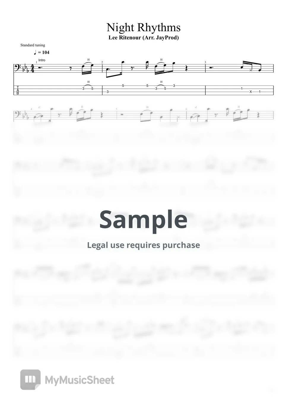 Lee Ritenour Night Rhythms Live Version (Marcus Miller Bass tab) 악보