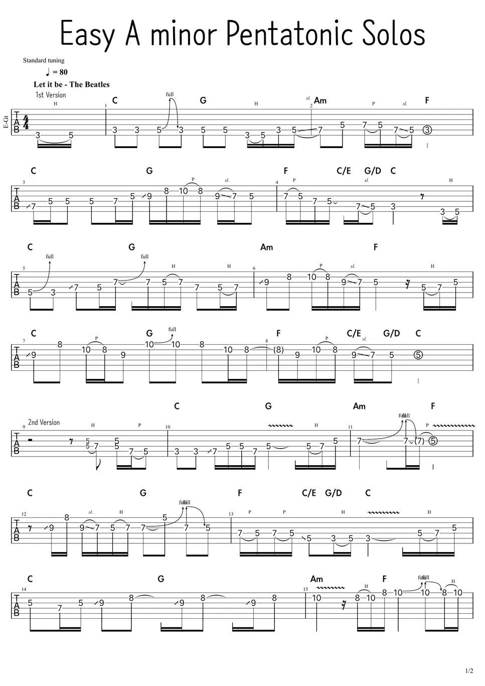 OASIS don't look back in anger (guitar solo tab) 楽譜 by chase cho