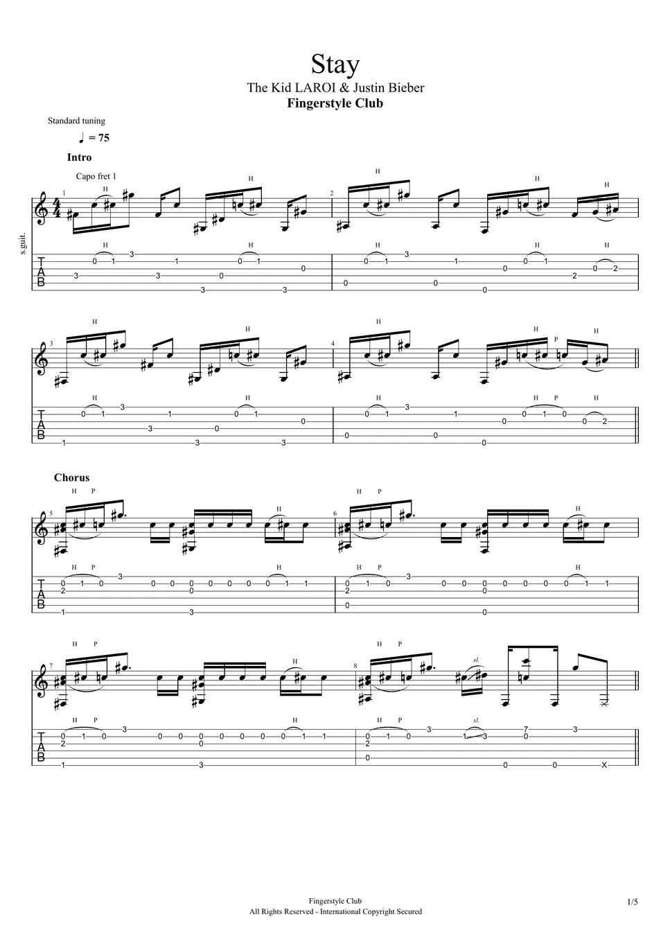 The Kid LAROI, Justin Bieber STAY 악보 by Fingerstyle Club