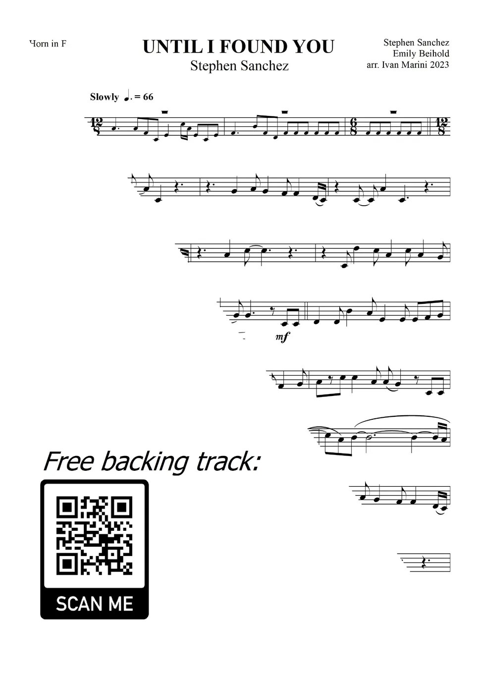 Stephen Sanchez UNTIL I FOUND YOU (for F Horn and Piano or free