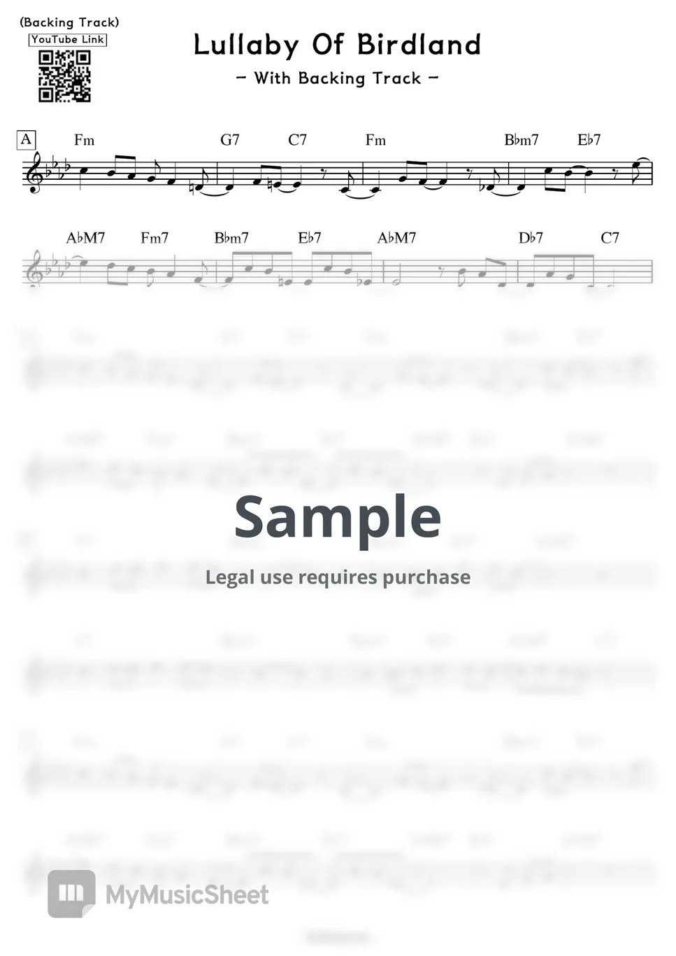 Jazz Real Book Lullaby Of Birdland / Backing Track Sheets by BaBoSound