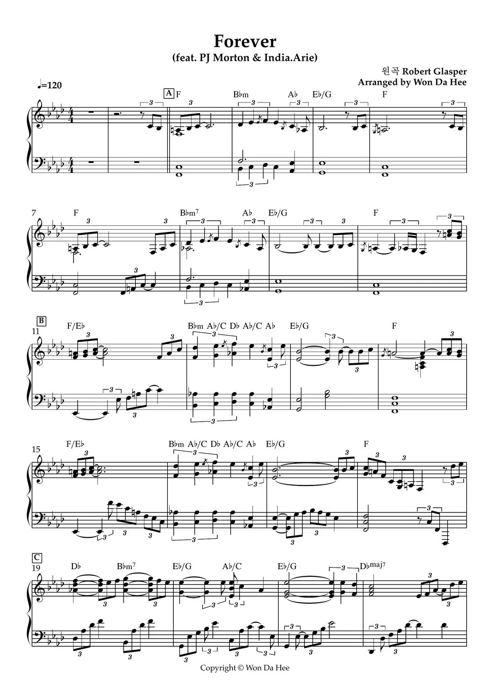 Robert Glasper Forever (피아노연주편곡/코드포함) نوتة by 원다희Won Da Hee