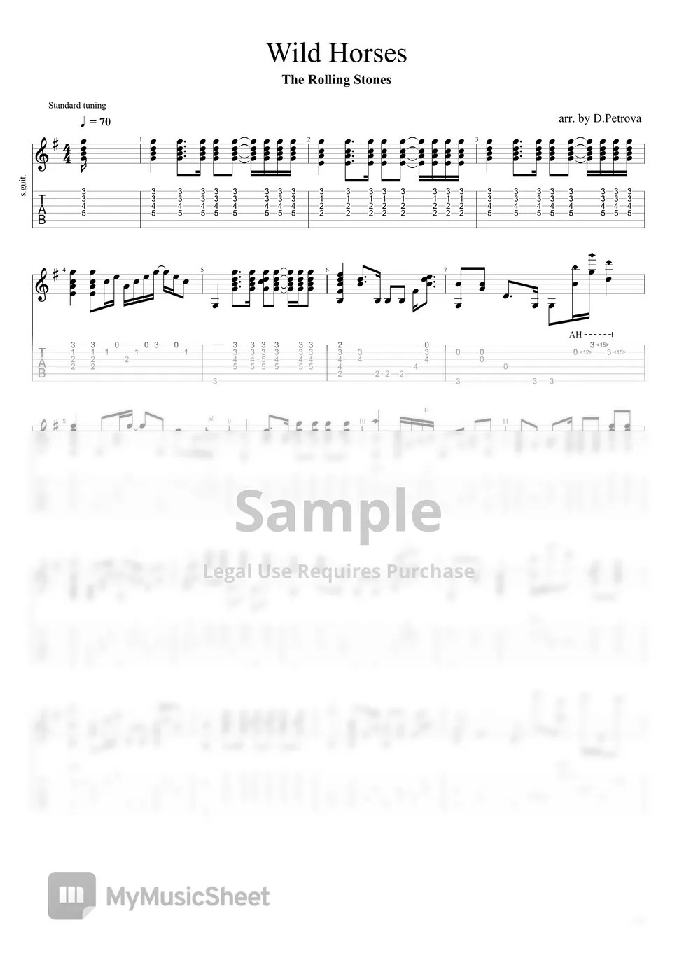 The Rolling Stones Wild Horses (Fingerstyle Guitar Arrangement, No