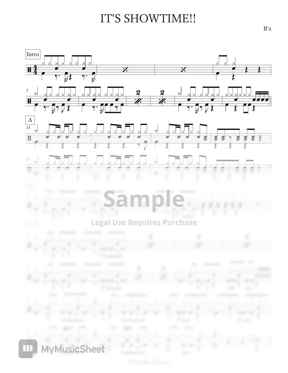 B'z IT'S SHOWTIME!! Sheets by Arkadia Drums