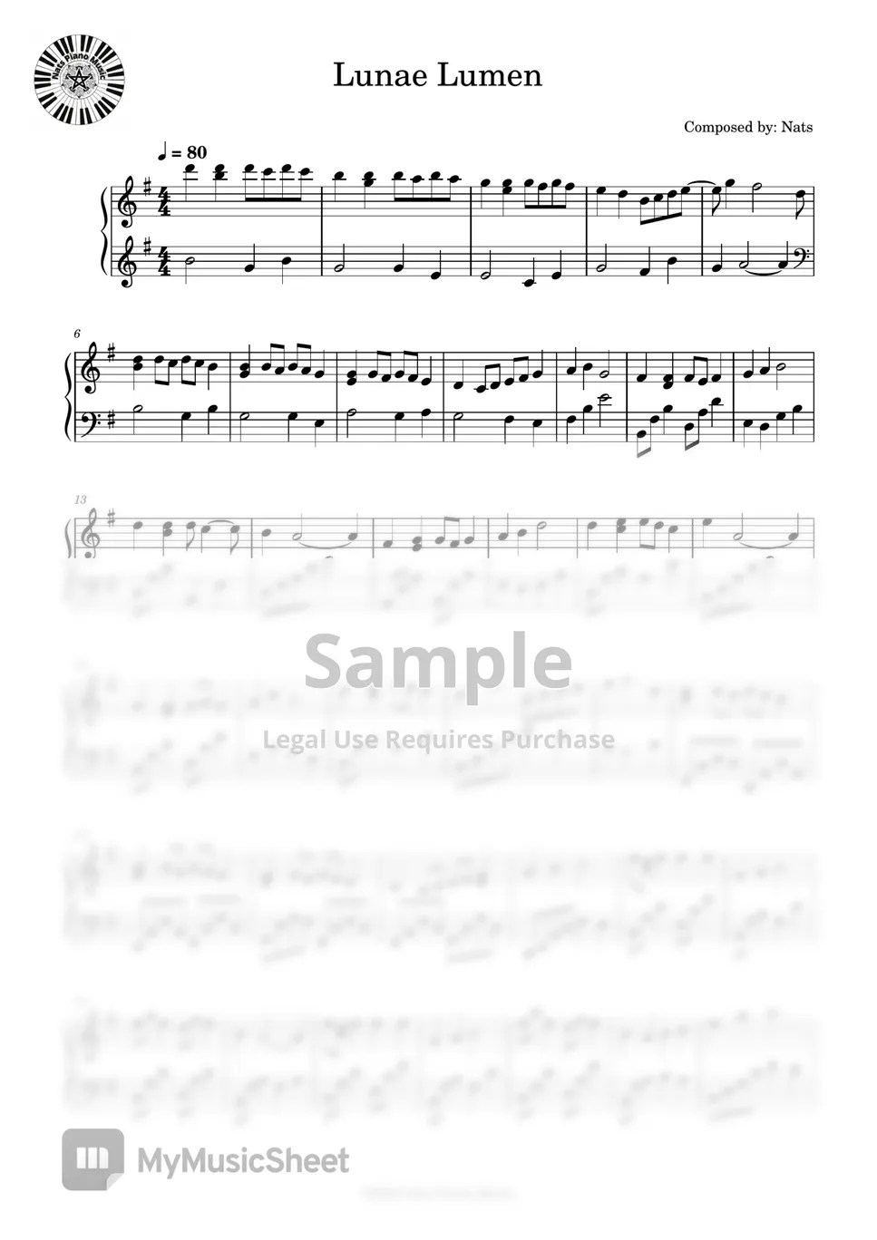 Nats Piano Music Lunae Lumen Sheets