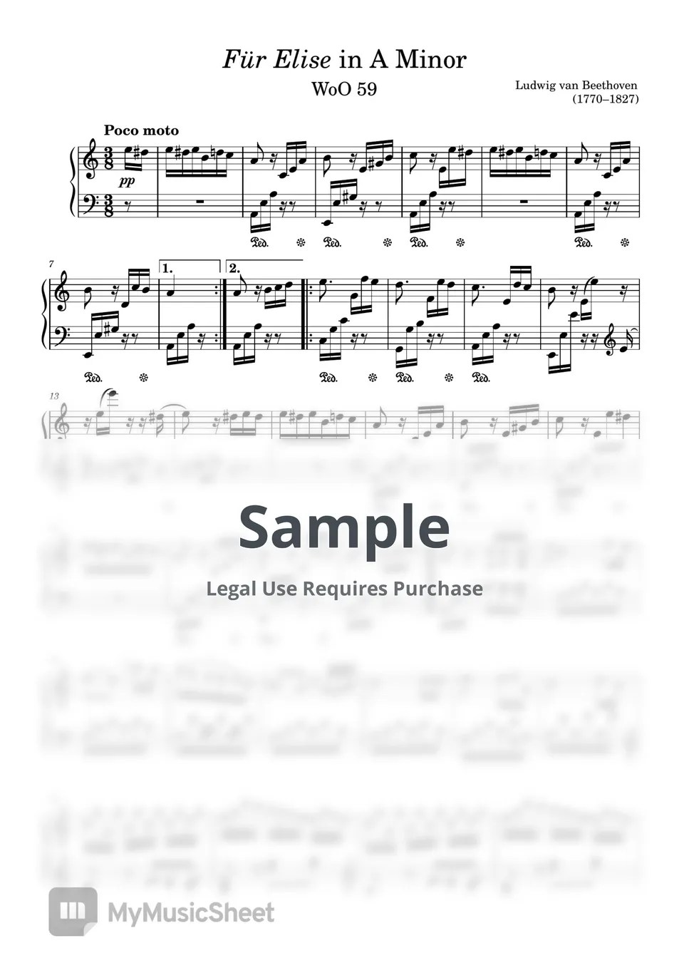 Ludwing Van Beethoven Fur Elise (Solo piano) Sheets by Sheet Music