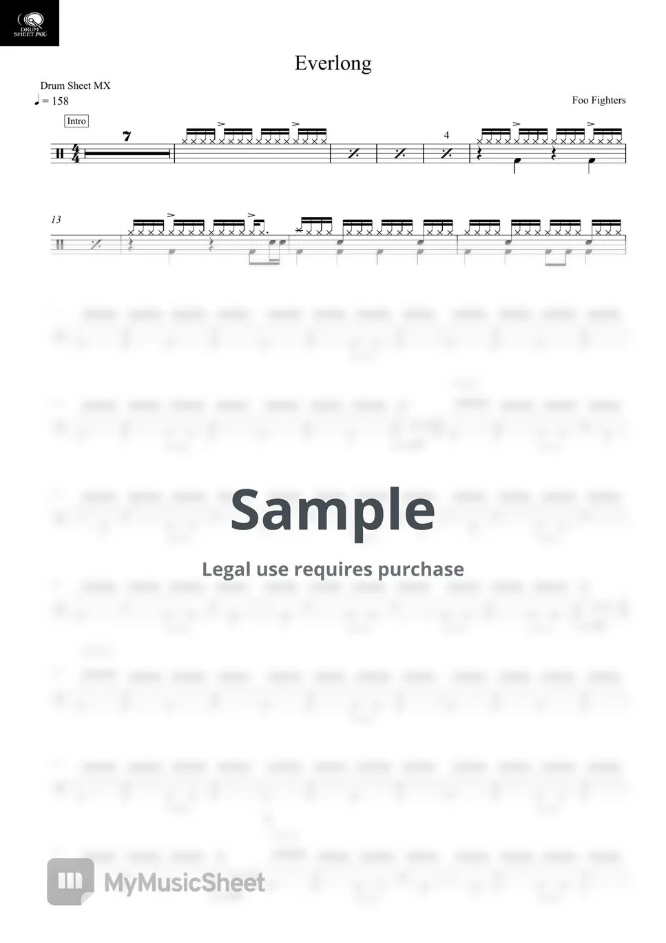 Foo Fighters Everlong Sheets by Drum Sheet MX