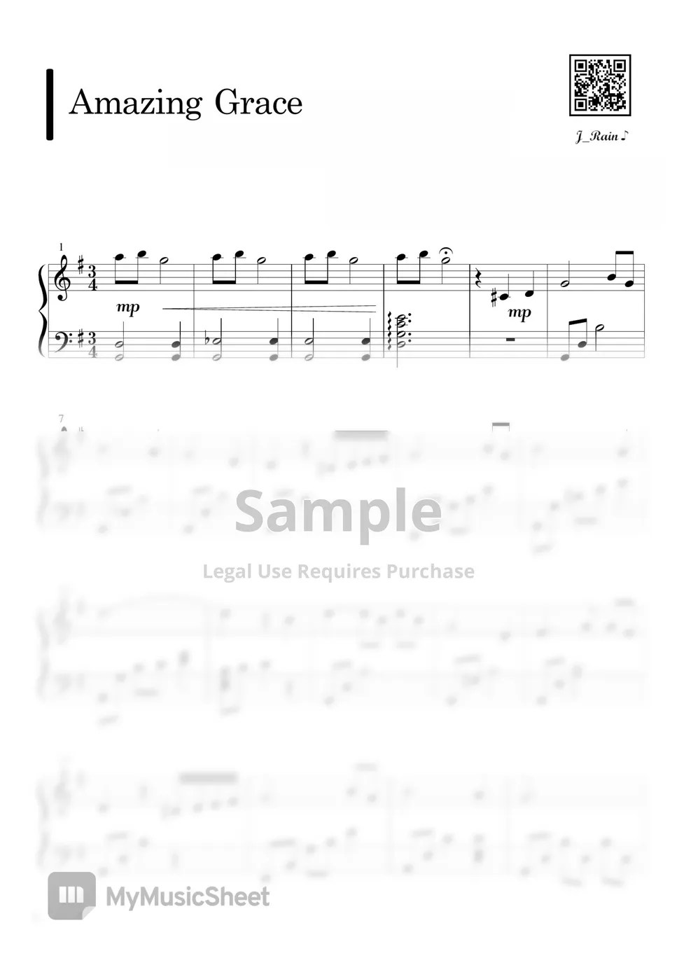 J. Newton Amazing Grace (Piano Sheet) Nuty by J_Rain