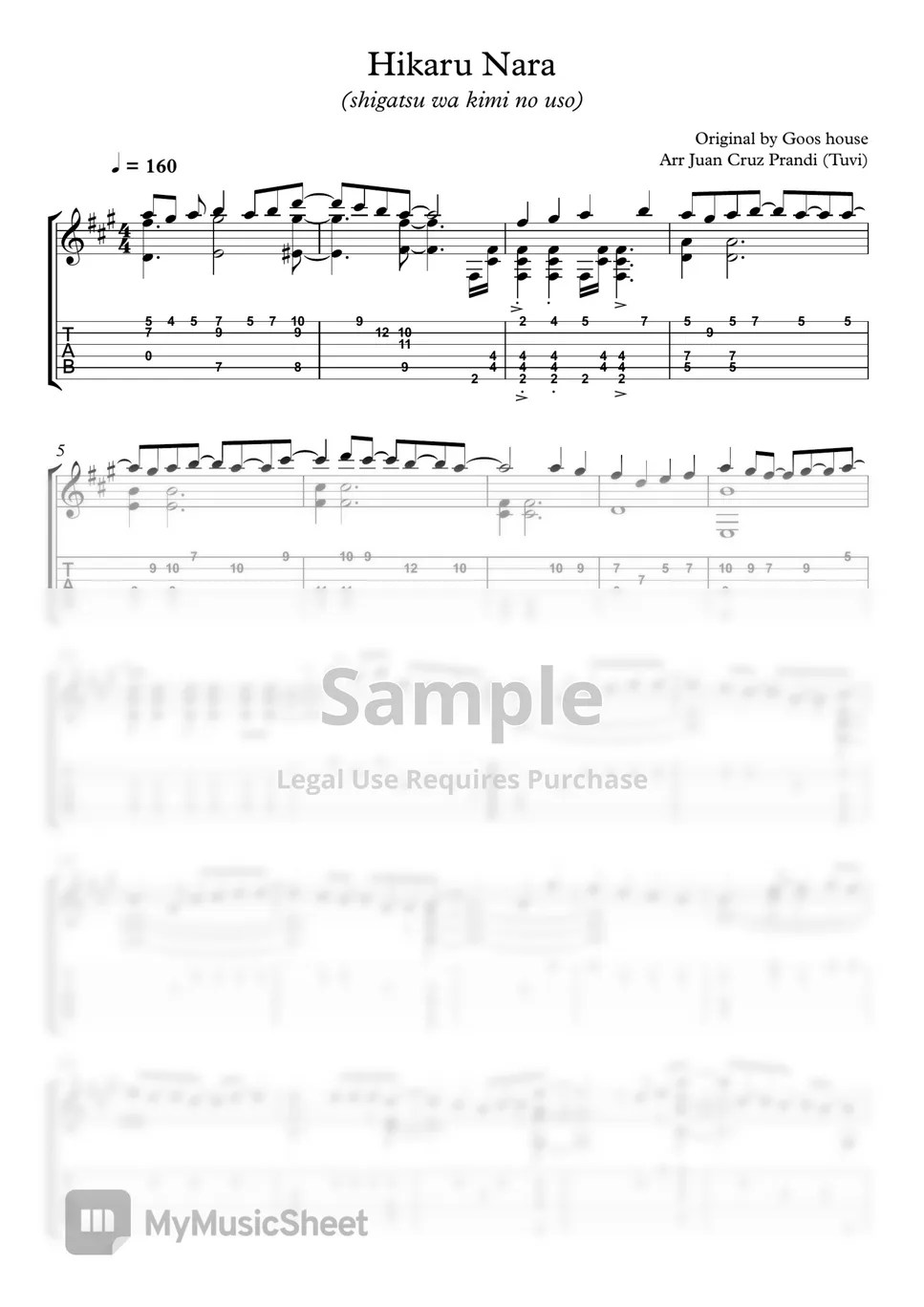 Goose house Your lie in april (Classical guitar/Guitar cover) Tab