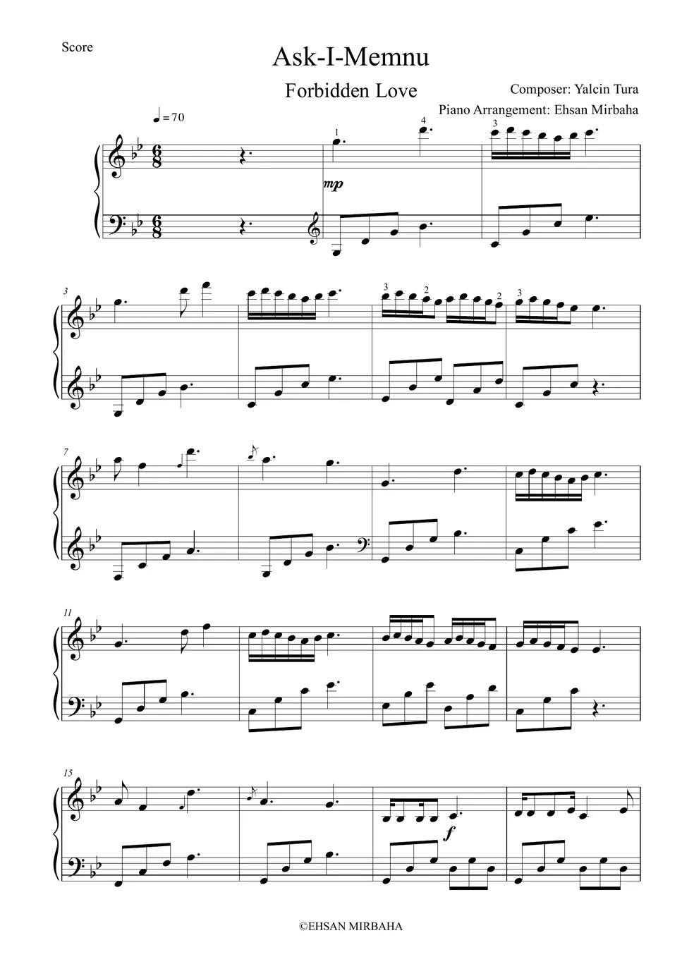 Yalcin Tura Forbidden Love (Ask i Memnu) Sheets by Ehsan Mirbaha