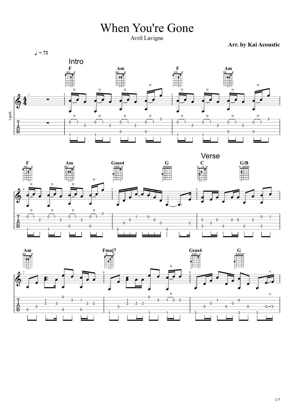 Avril Lavigne When You're Gone Fingerstyle Guitar Tutorial TAB