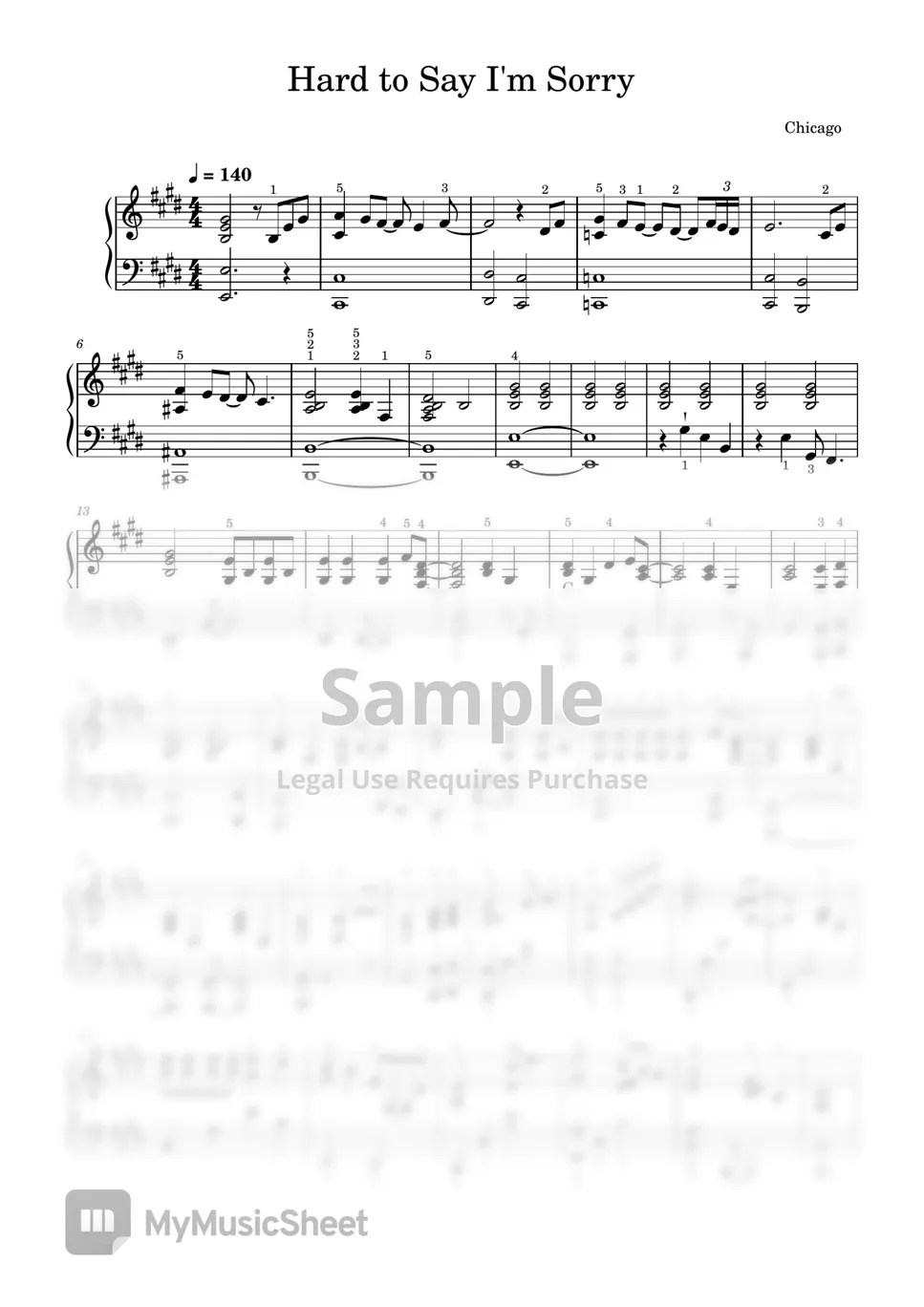 Chicago Hard to Say I'm Sorry (Piano Solo) Sheets by SangHeart PLay