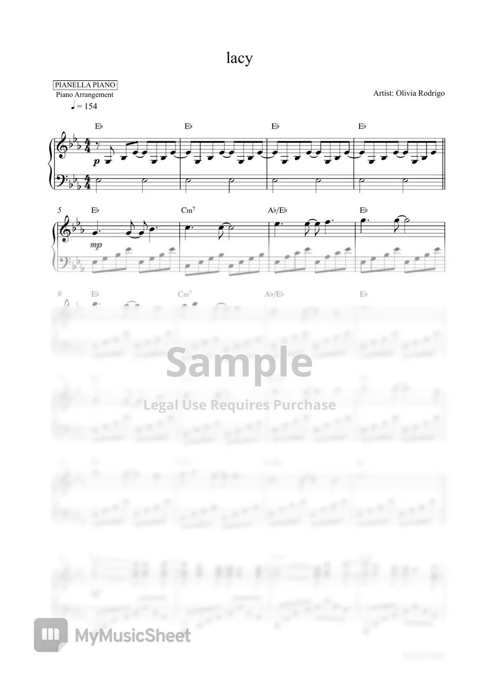 OIivia Rodrigo lacy (Piano Sheet) Sheets by Pianella Piano