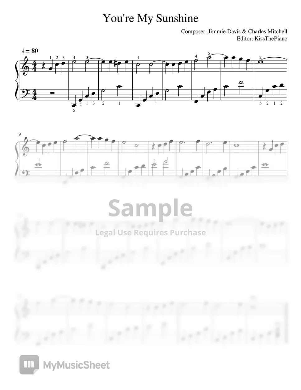 Simple Version You Are My Sunshine Partitura by KissThePiano