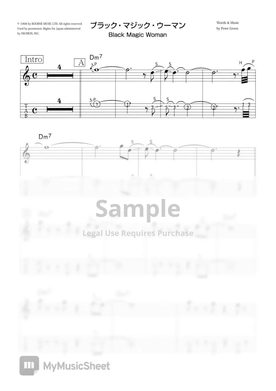 BLACK MAGIC WOMAN (VENTURES SOUND ELECTRIC GUITAR) Sheets by Far East