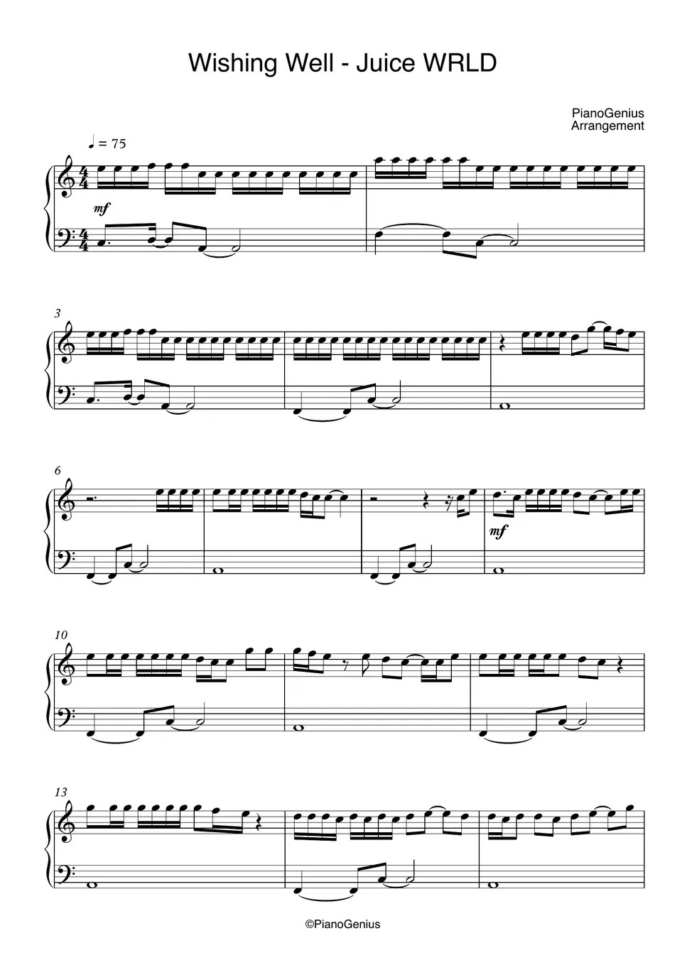 Juice WRLD Wishing Well (EASY) Sheets by PianoGenius