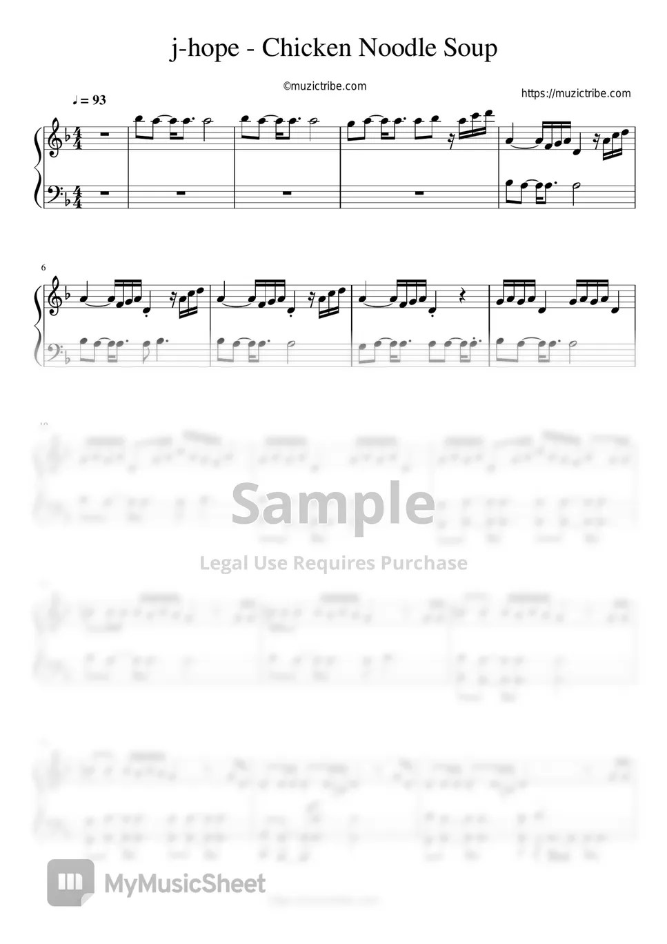 J Hope Chicken Noodle Soup (feat. Becky G) Piano Sheet + MP3 악보