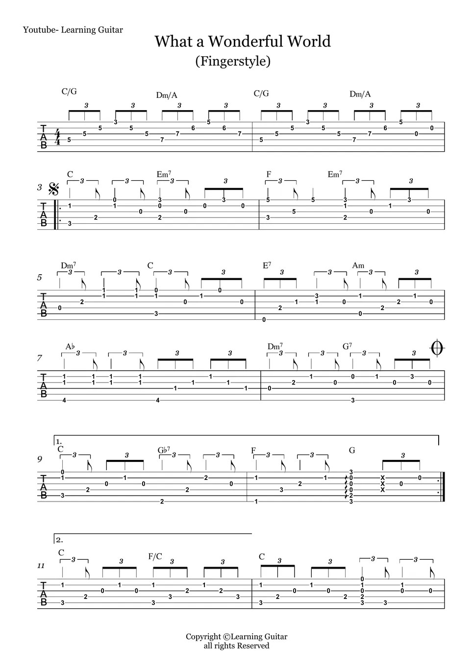 Louis Armstrong What a Wonderful World (Fingerstyle TAB) TAB by