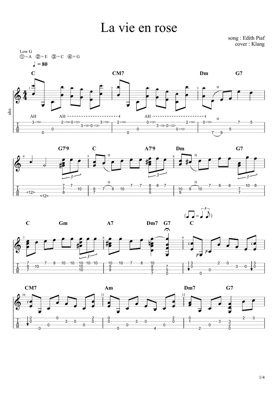 Edith Piaf La Vie en Rose/장맛빛 인생 Spartito by Klang / 클랑