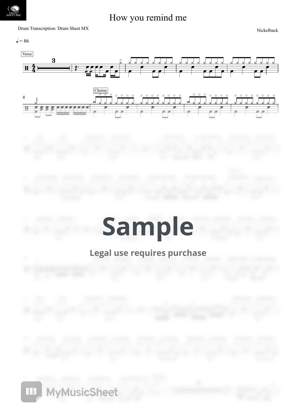 Nickelback How you remind me Sheets by Drum Sheet MX