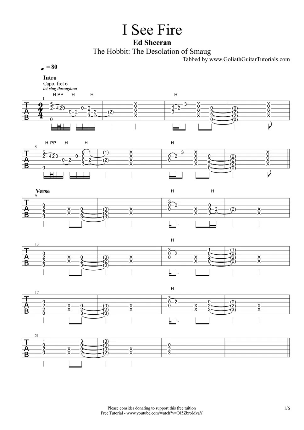 Ed Sheeran I See Fire TAB by Goliath Guitar Tutorials