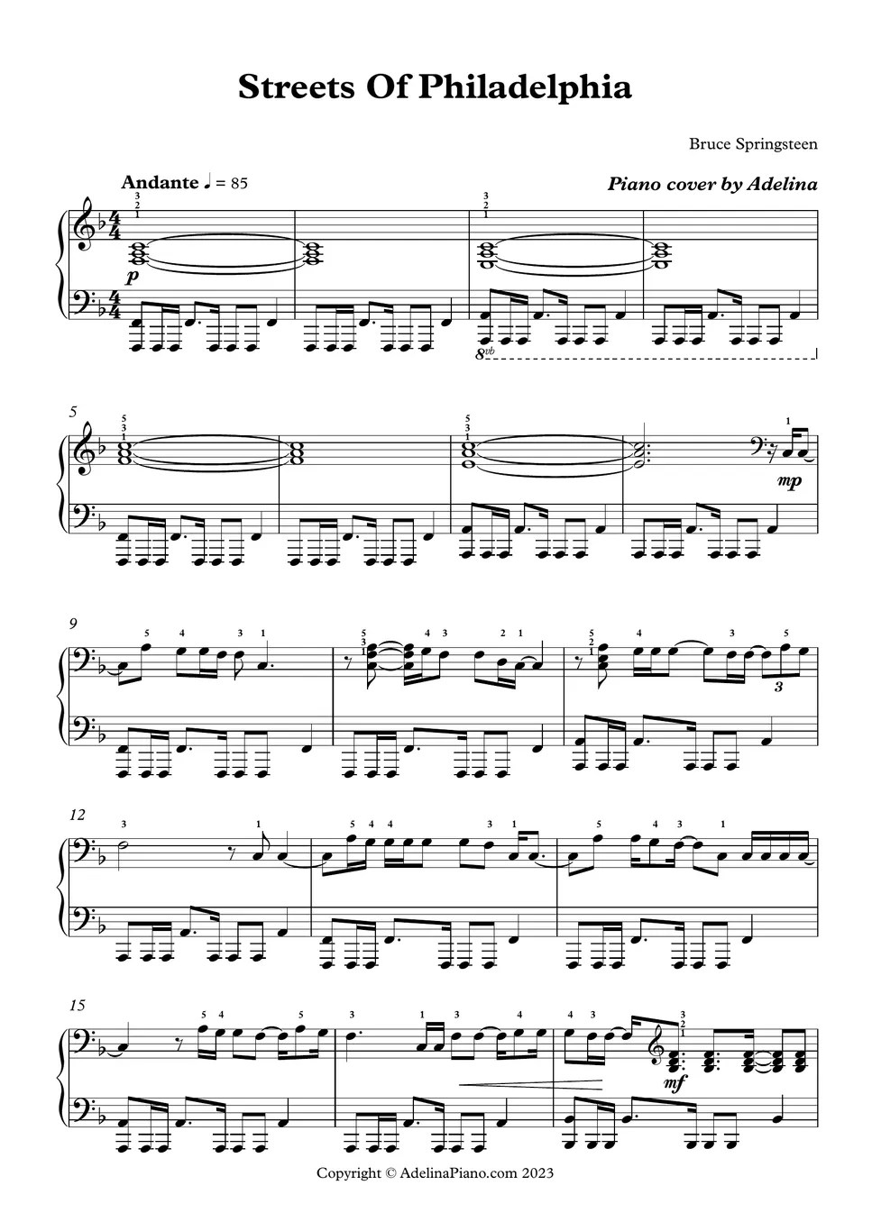 Bruce Springsteen Streets of Philadelphia Partition musicale by