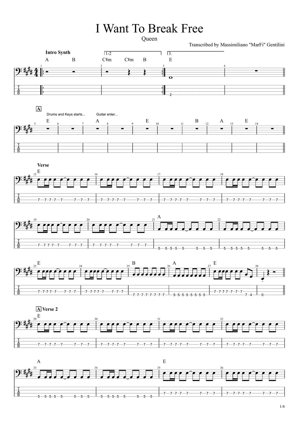 Queen I want to break free Sheets by Massimiliano Gentilini