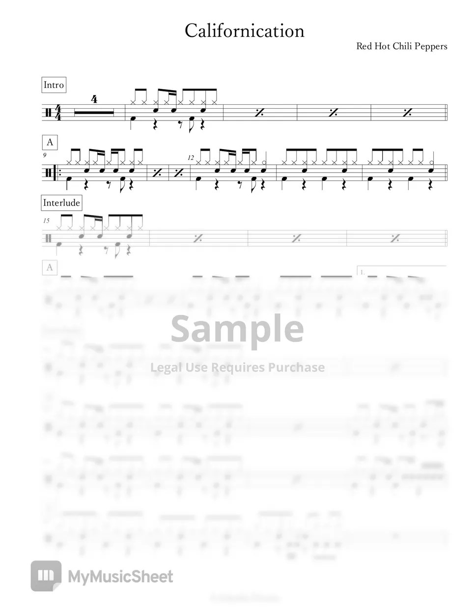 Red Hot Chili Peppers Californication Sheets by Arkadia Drums