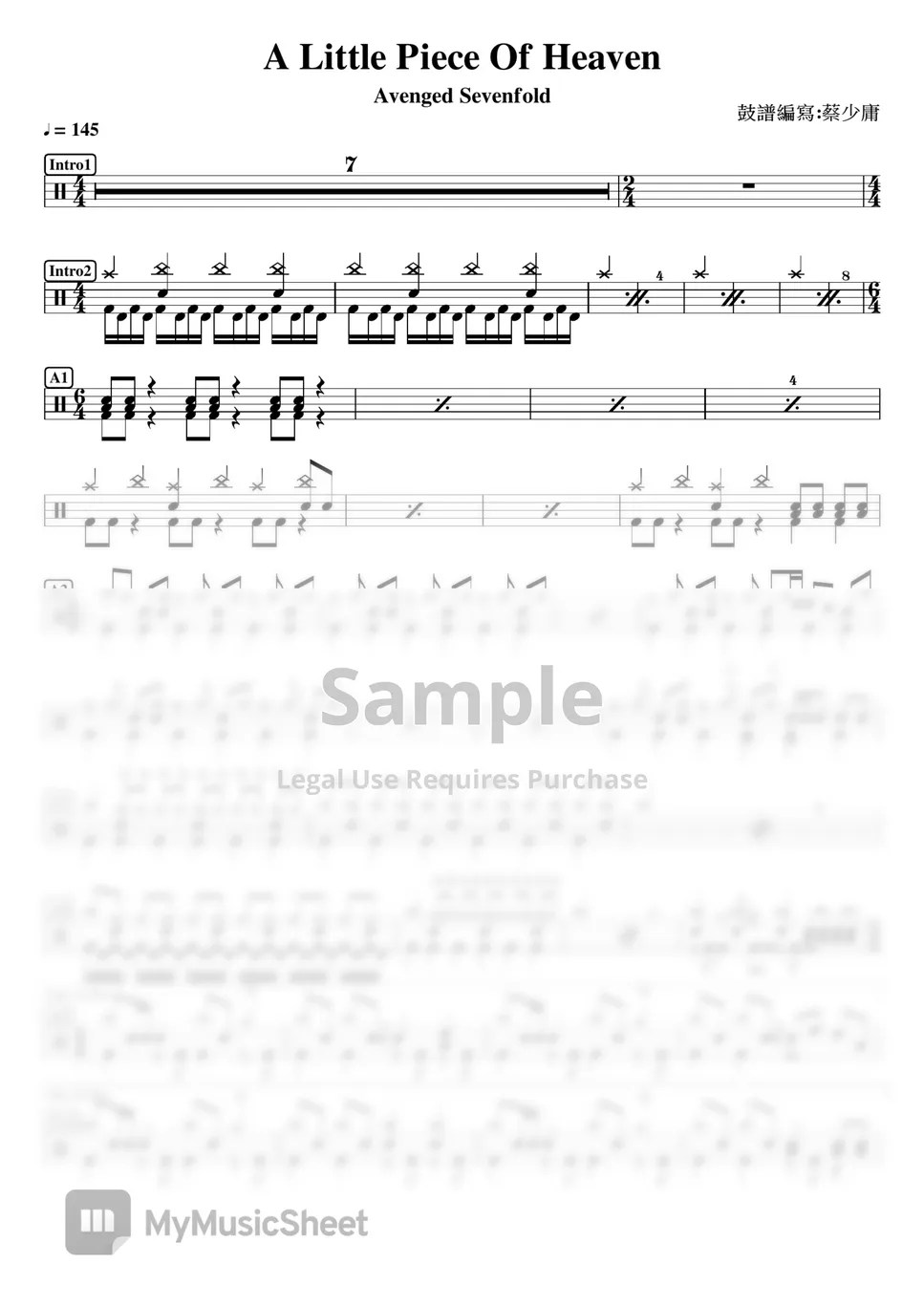 Avenged Sevenfold A Little Piece Of Heaven Sheets by DrummerFrank