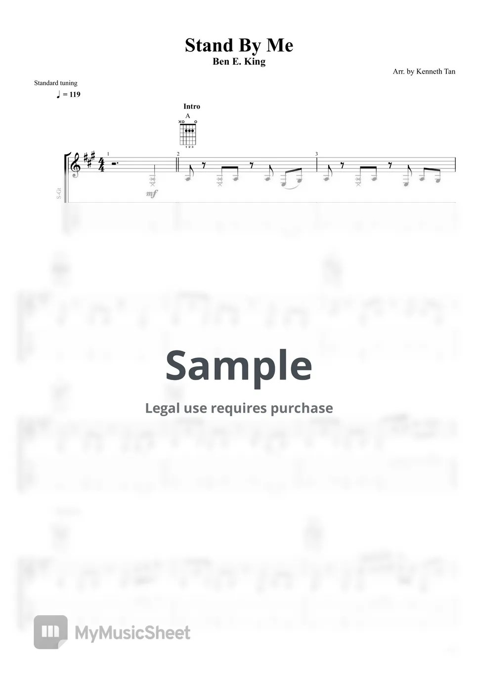 Ben E. King Fingerstyle Guitar Stand By Me Sheets by Acoustic